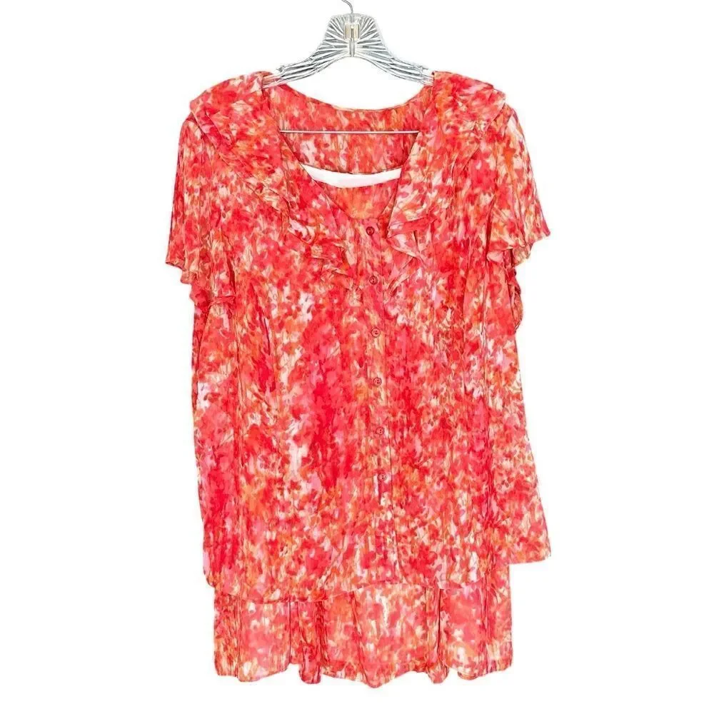Jones New York Short Sleeve Blouse & Skirt Set Oranges/Reds/Coral Size 16W